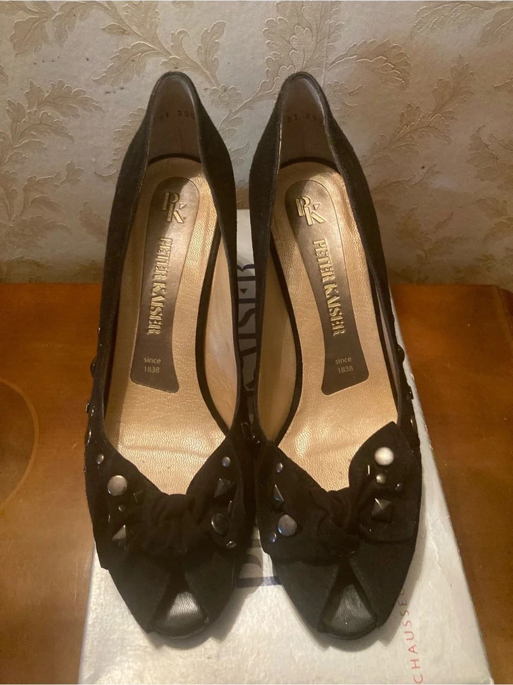 Peter Kaiser Black Suede Bow Pump with Stud Details
